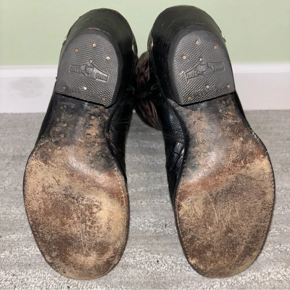 VTG Tony Lama Black Embroidered Eel Skin Leather Metal Cowboy Boots Men’s Sz 9 D - Picture 8 of 11